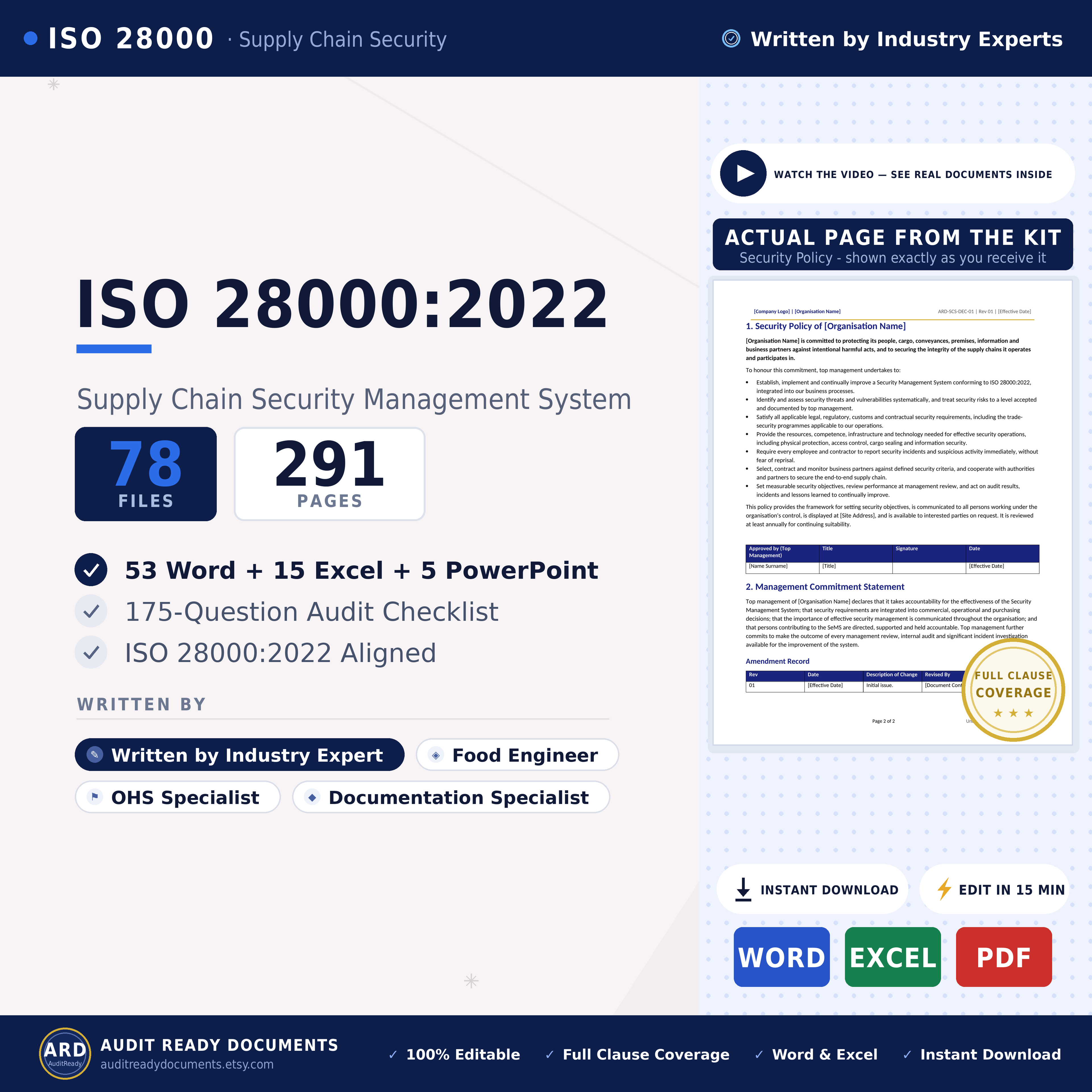 ISO 28000:2022 Supply Chain Security Management System Templates, Editable Word Excel, Digital Download