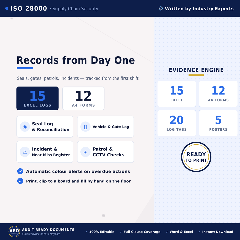 ISO 28000:2022 Supply Chain Security Management System Templates, Editable Word Excel, Digital Download