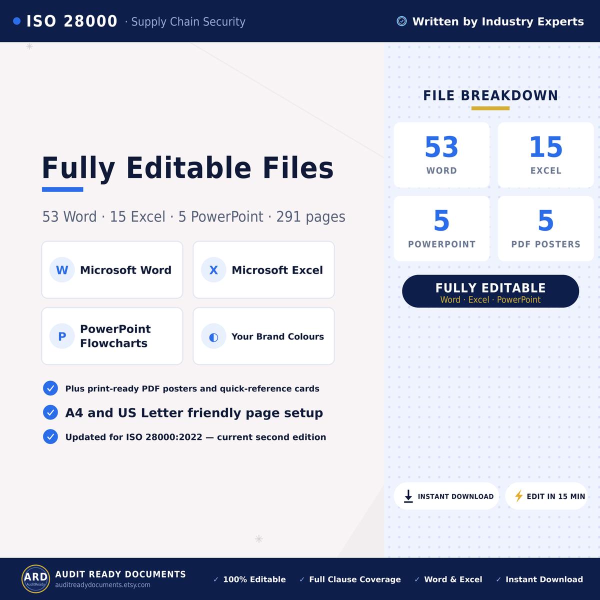 ISO 28000:2022 Supply Chain Security Management System Templates, Editable Word Excel, Digital Download