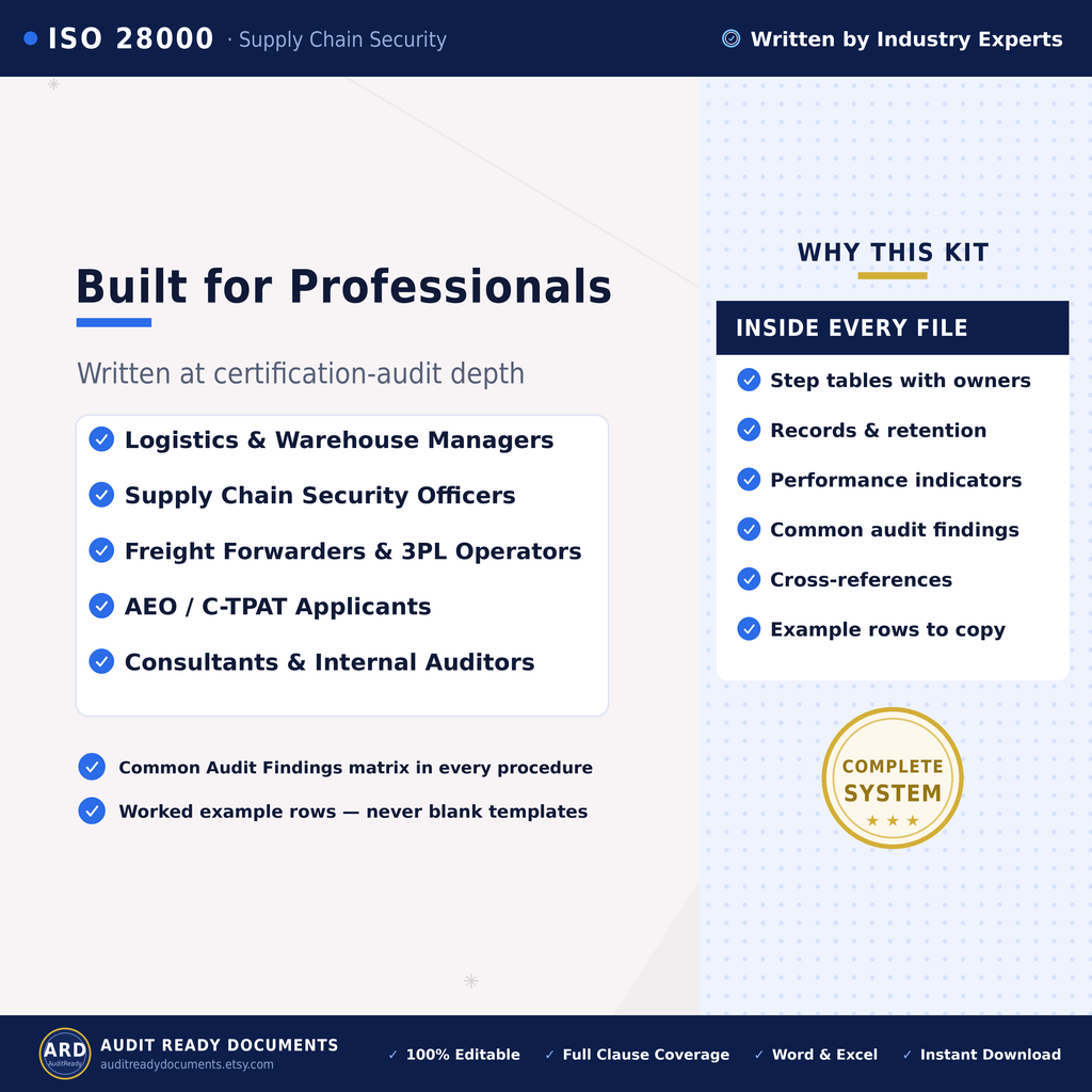 ISO 28000:2022 Supply Chain Security Management System Templates, Editable Word Excel, Digital Download