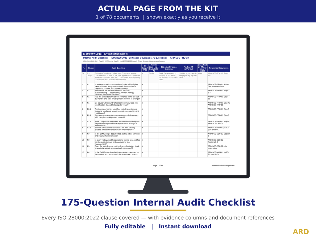 ISO 28000:2022 Supply Chain Security Management System Templates, Editable Word Excel, Digital Download