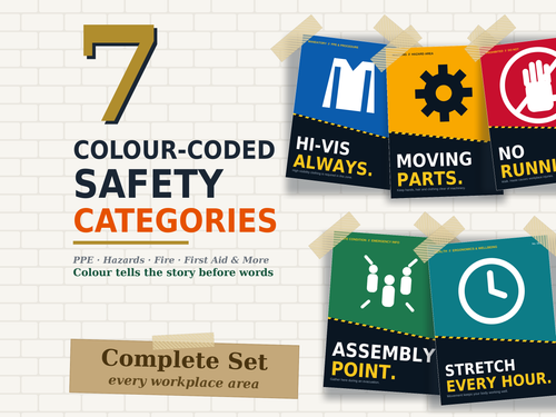 100 Workplace Safety Posters | PPE Hazard Fire First Aid HSE Signs | Editable PowerPoint PDF, 5 Print Sizes A4-A0, Digital Download