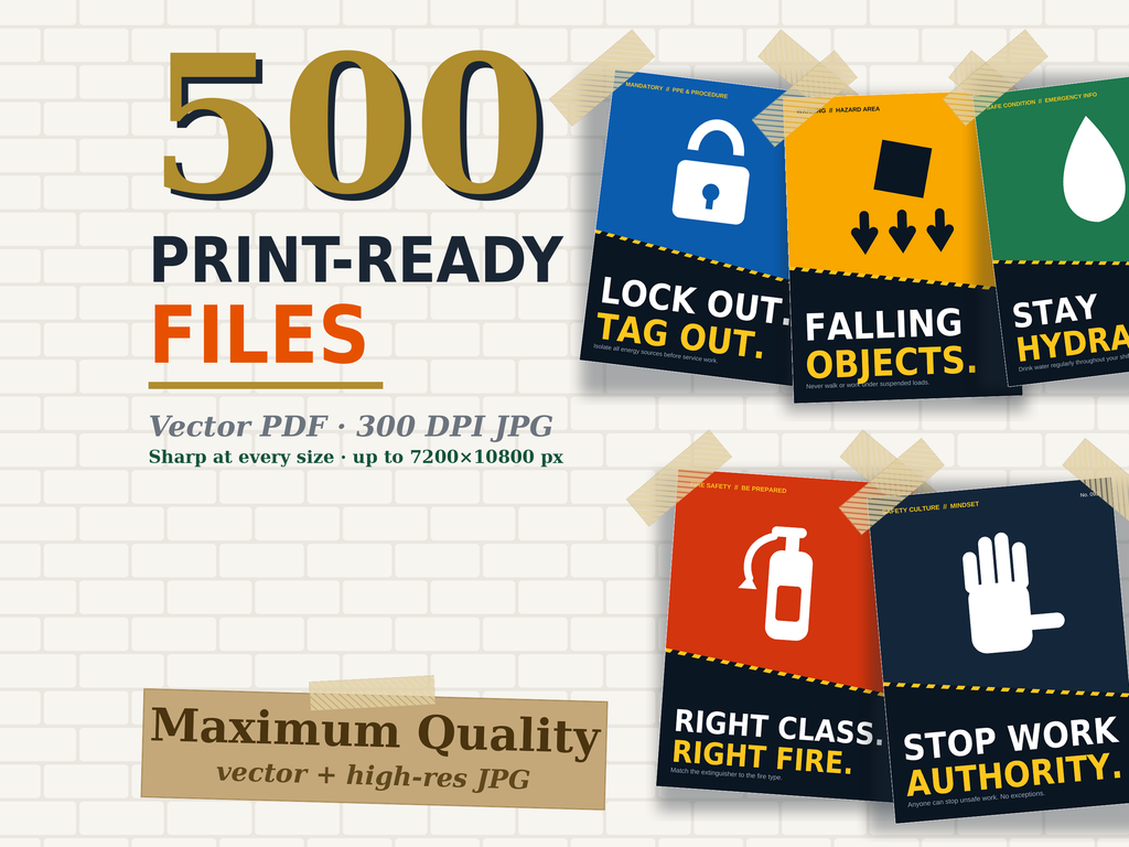 100 Workplace Safety Posters | PPE Hazard Fire First Aid HSE Signs | Editable PowerPoint PDF, 5 Print Sizes A4-A0, Digital Download