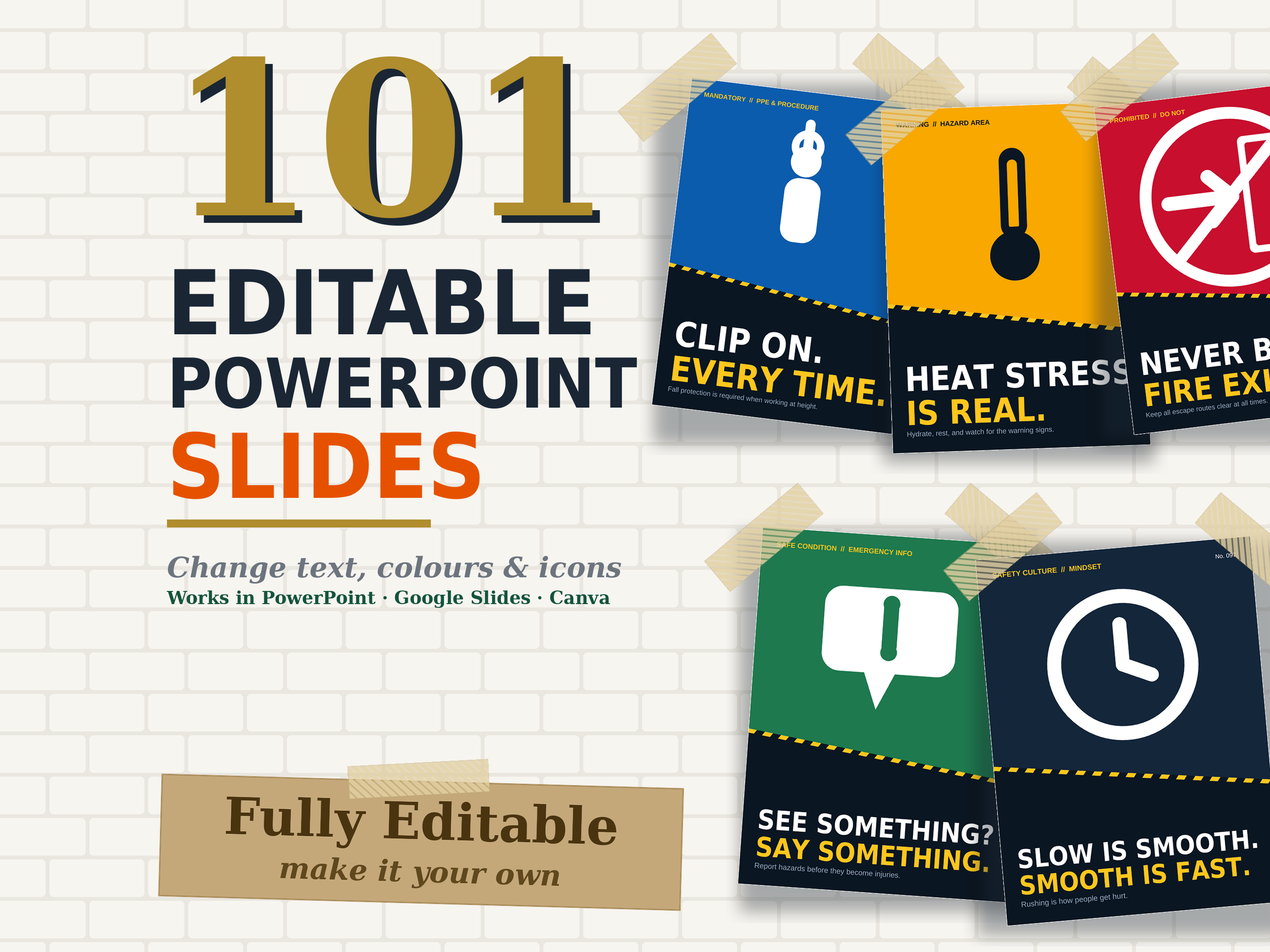 100 Workplace Safety Posters | PPE Hazard Fire First Aid HSE Signs | Editable PowerPoint PDF, 5 Print Sizes A4-A0, Digital Download