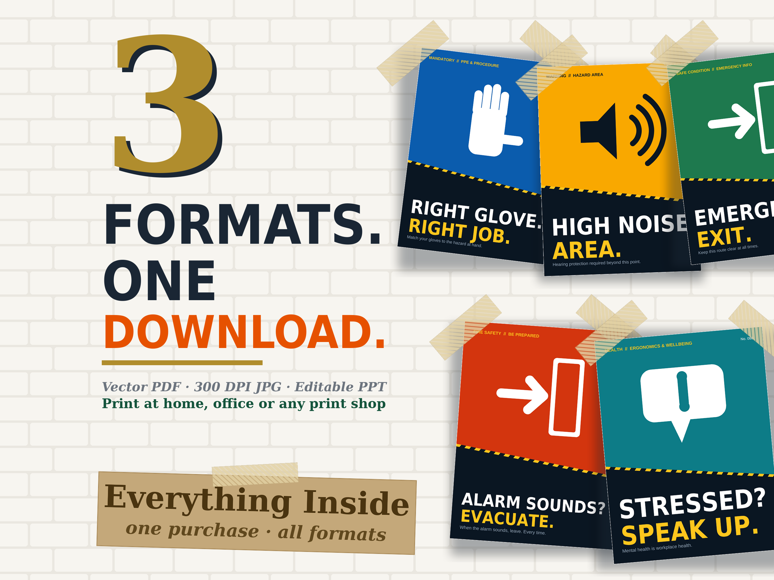 100 Workplace Safety Posters | PPE Hazard Fire First Aid HSE Signs | Editable PowerPoint PDF, 5 Print Sizes A4-A0, Digital Download