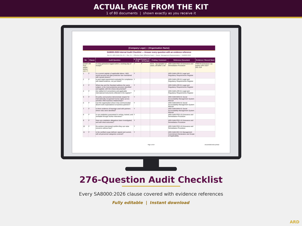 SA8000:2026 Social Accountability Management System Templates, Decent Work M1-M10 D1-D7, Editable Word Excel, Digital Download