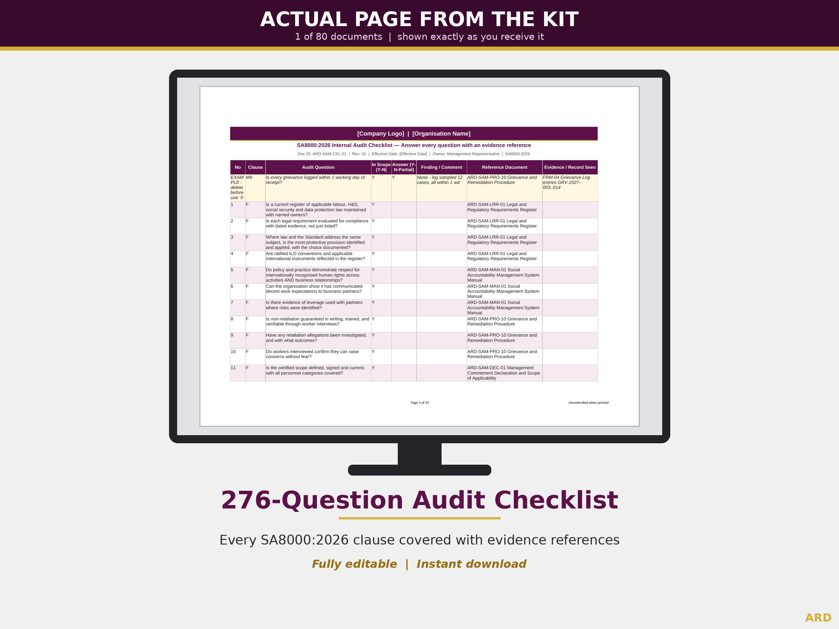 SA8000:2026 Social Accountability Management System Templates, Decent Work M1-M10 D1-D7, Editable Word Excel, Digital Download