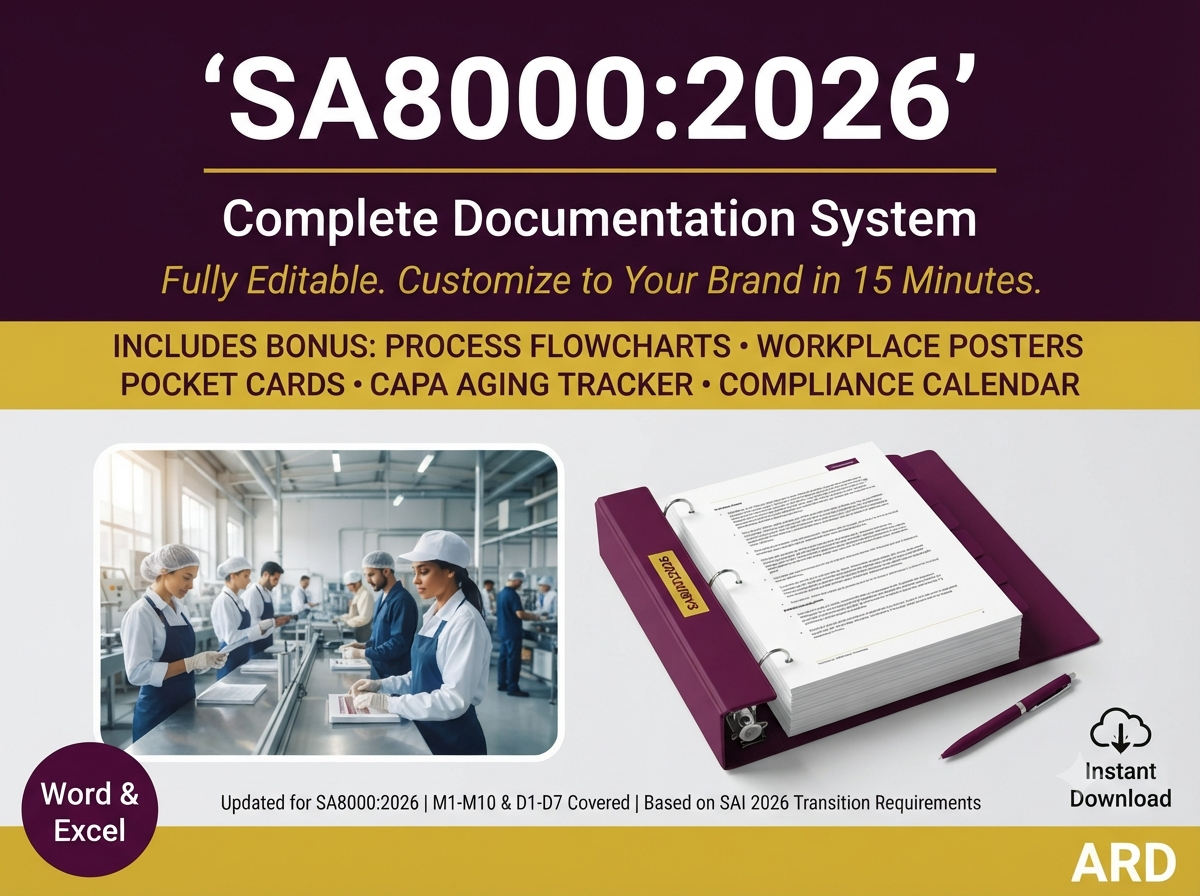 SA8000:2026 Social Accountability Management System Templates, Decent Work M1-M10 D1-D7, Editable Word Excel, Digital Download