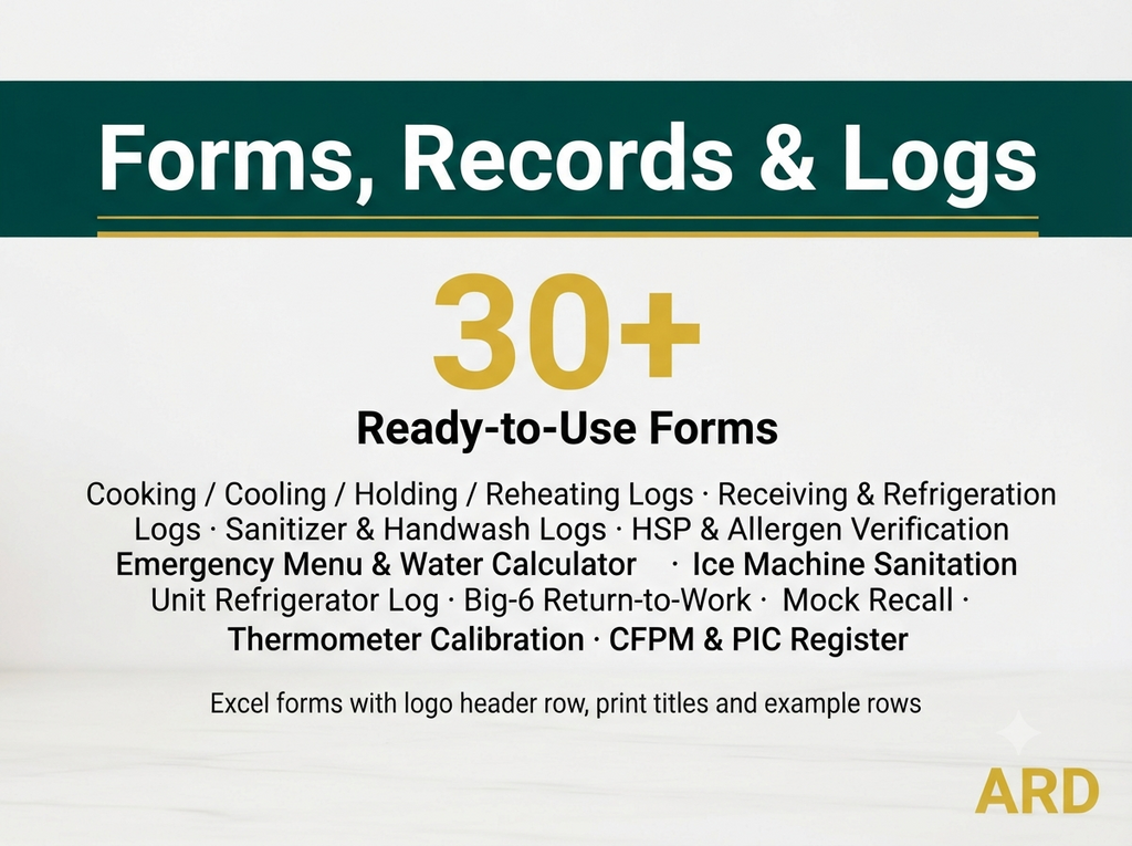 HACCP Food Safety Documentation Kit for Hospital & Healthcare Foodservice — FDA Food Code 2022 | HSP Controls | 55 Documents, 210+ Pages