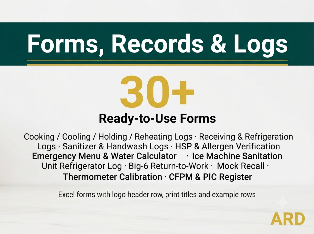HACCP Food Safety Documentation Kit for Hospital & Healthcare Foodservice — FDA Food Code 2022 | HSP Controls | 55 Documents, 210+ Pages