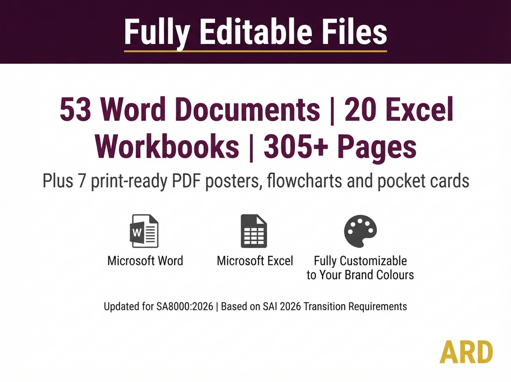 SA8000:2026 Social Accountability Management System Templates, Decent Work M1-M10 D1-D7, Editable Word Excel, Digital Download