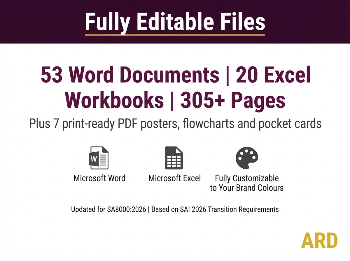 SA8000:2026 Social Accountability Management System Templates, Decent Work M1-M10 D1-D7, Editable Word Excel, Digital Download