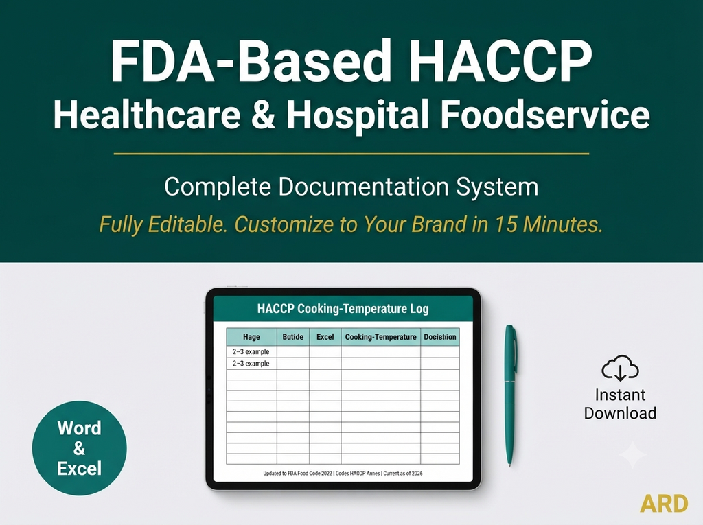 HACCP Food Safety Documentation Kit for Hospital & Healthcare Foodservice — FDA Food Code 2022 | HSP Controls | 55 Documents, 210+ Pages