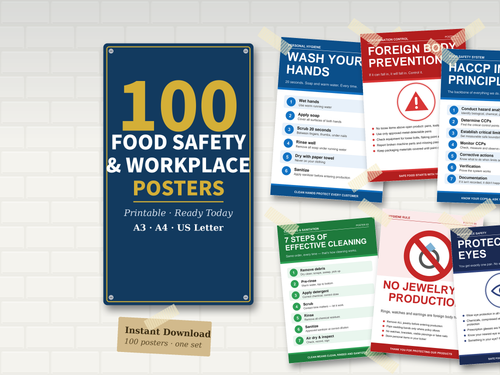 100 Editable Food Safety Posters | Printable A3 A4 US Letter | Restaurants Kitchens Food Factories | Editable PowerPoint PDF, Digital Download
