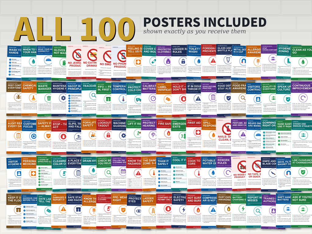100 Editable Food Safety Posters | Printable A3 A4 US Letter | Restaurants Kitchens Food Factories | Editable PowerPoint PDF, Digital Download
