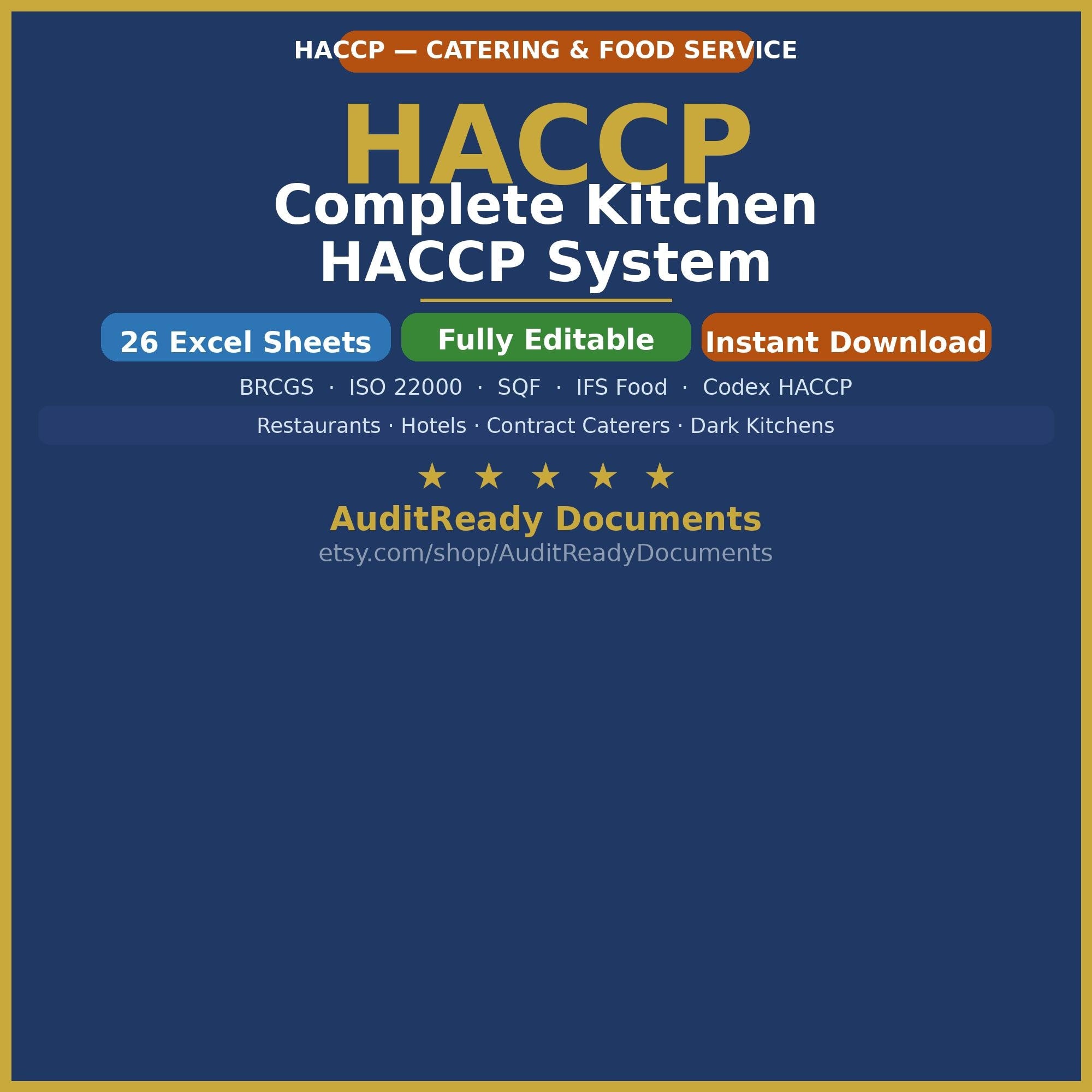 HACCP Food Safety Management System Full Pack For Restaurant , Cafe ,Kitchen ,Catering Editable