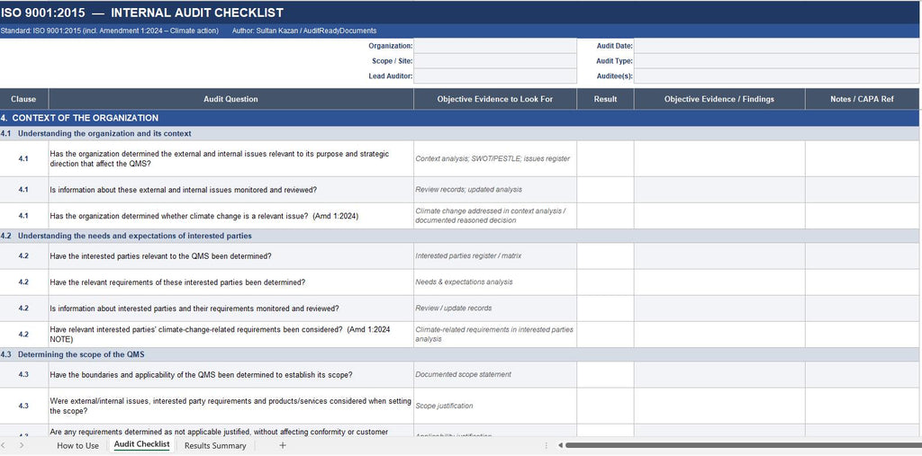 ISO 9001 2015 Internal Audit Checklist Full Pack System Documents