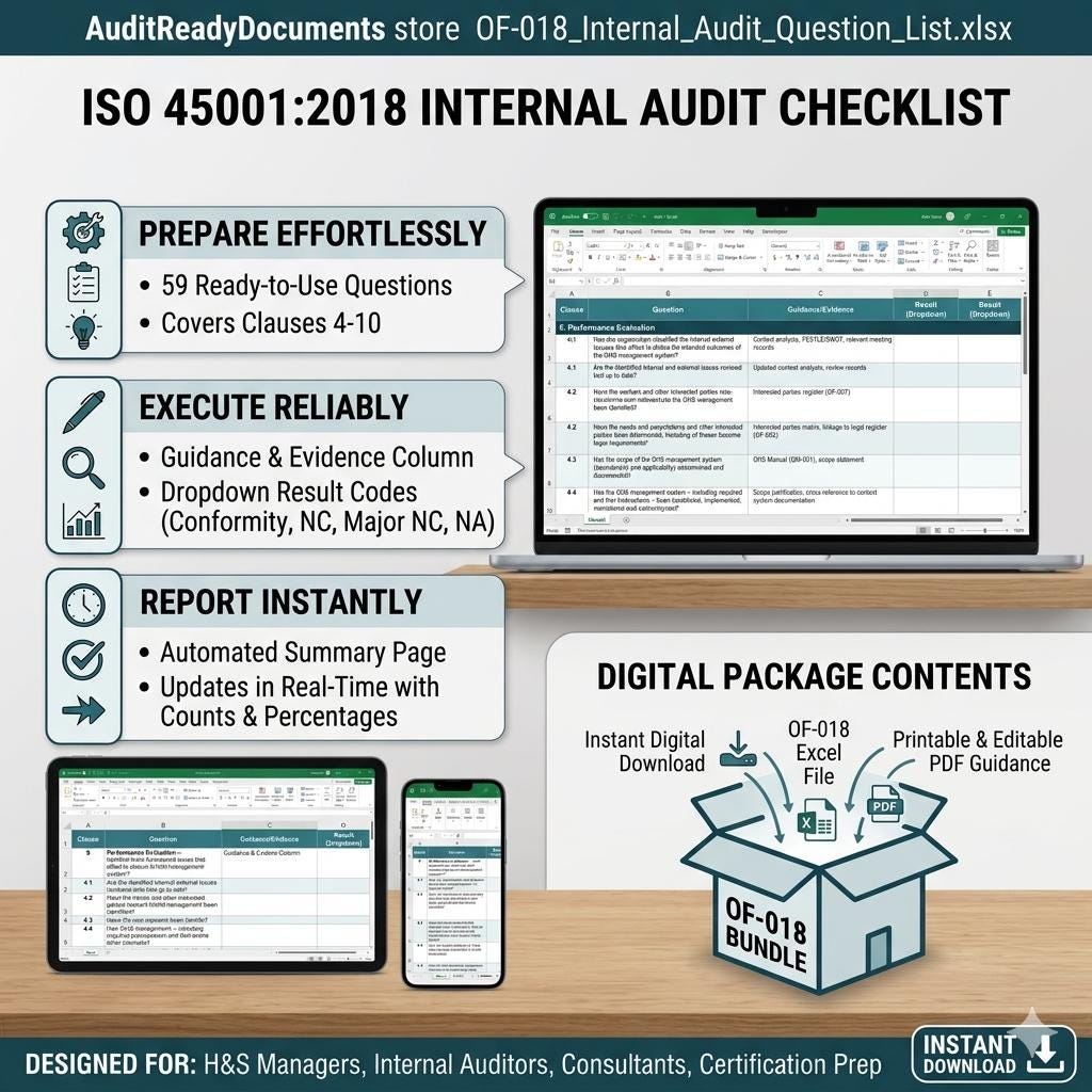 ISO 45001:2018 Internal Audit Checklist Full Pack System Documents