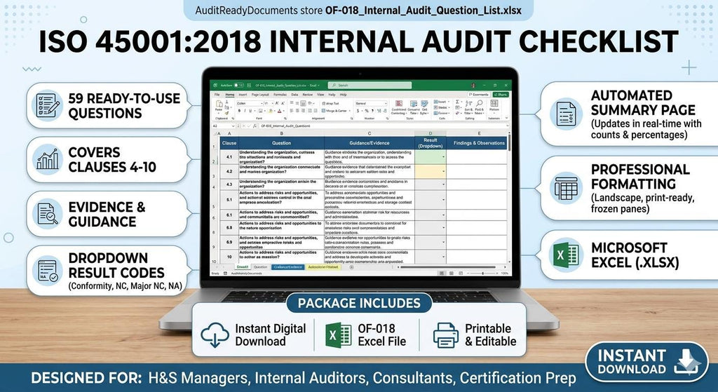 ISO 45001:2018 Internal Audit Checklist Full Pack System Documents