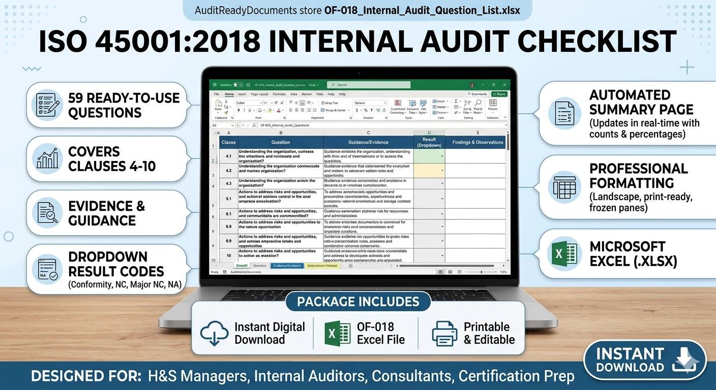 ISO 45001:2018 Internal Audit Checklist Full Pack System Documents