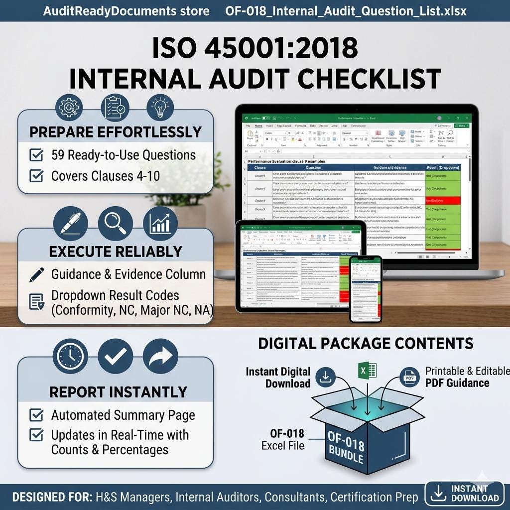 ISO 45001:2018 Internal Audit Checklist Full Pack System Documents