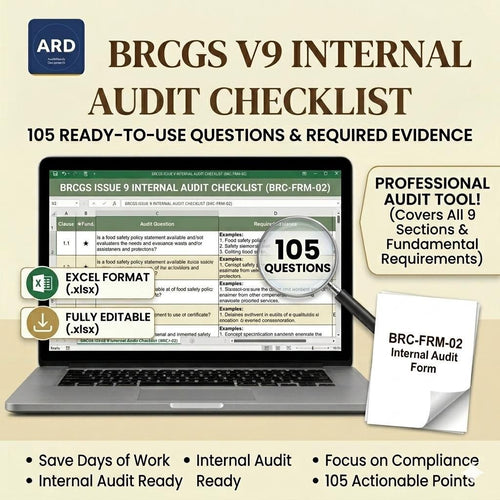 Editable BRCGS Food Safety Issue 9 Internal Audit Checklist Digital Download
