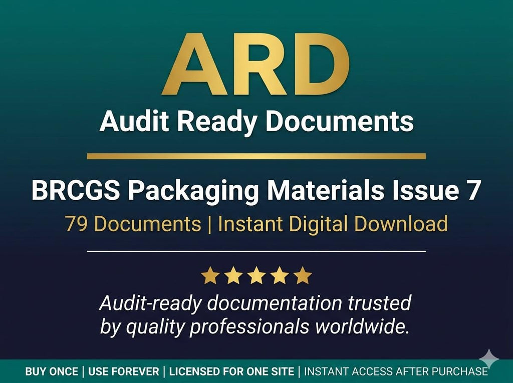 BRCGS Packaging Materials Issue 7 Full Pack System Documents, Editable Word Excel, Digital Download