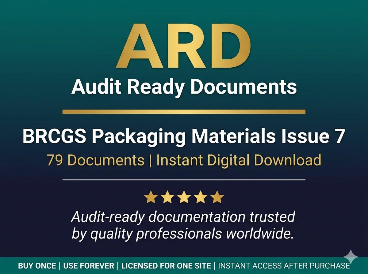 BRCGS Packaging Materials Issue 7 Full Pack System Documents, Editable Word Excel, Digital Download