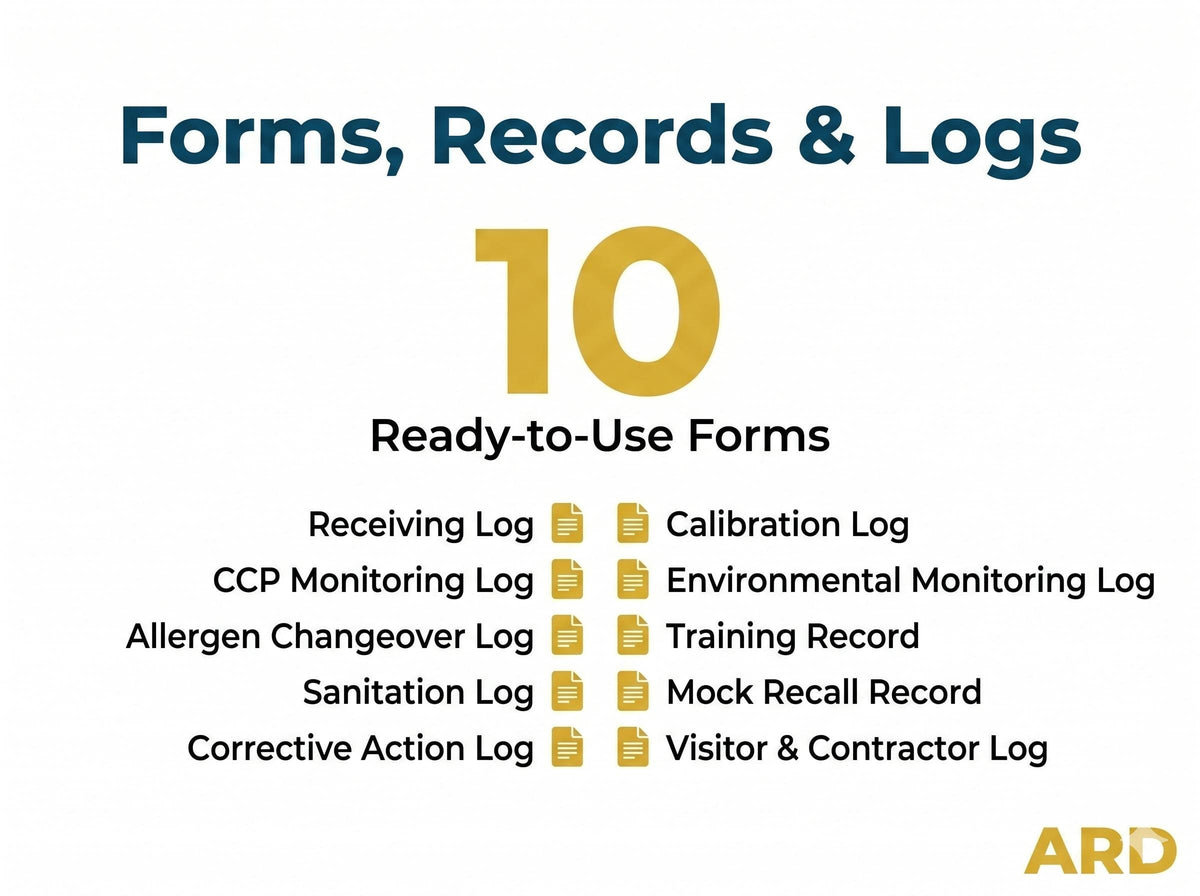 FSMA Preventive Controls Food Safety Plan System Full Pack Documents