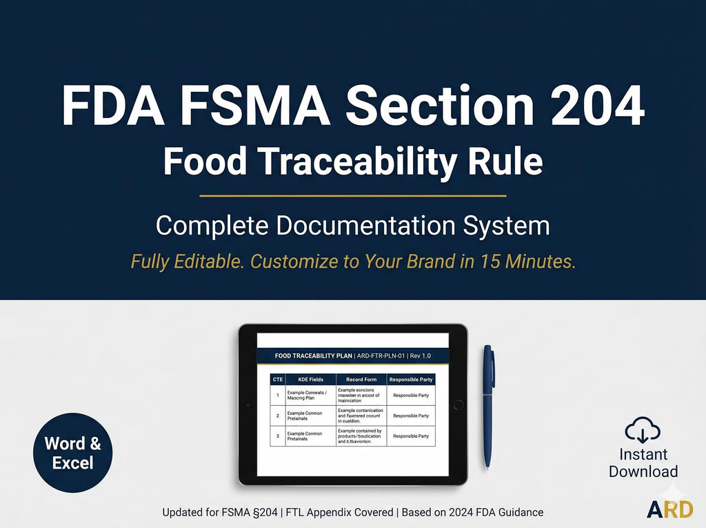 FSMA 204 Food Traceability Plan + | FDA Compliance Documentation ( Systems Full Pack Documents )