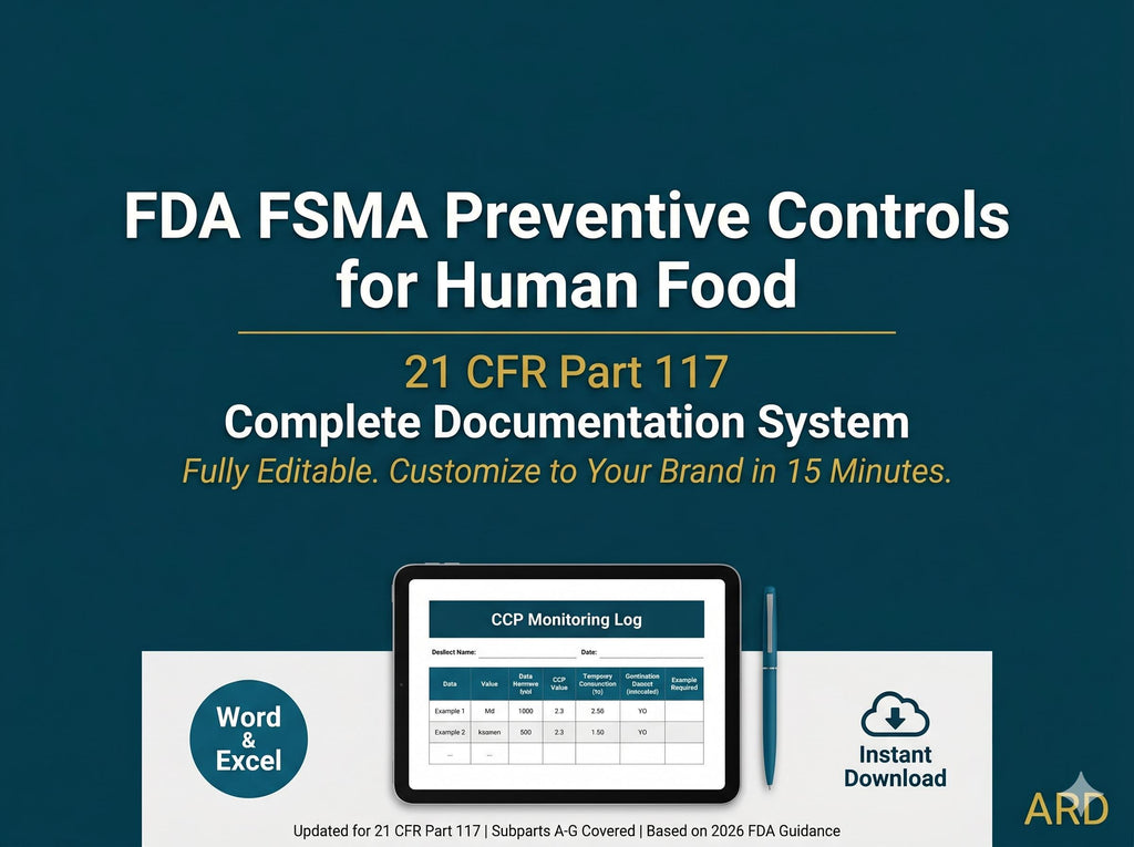 FSMA Preventive Controls Food Safety Plan System Full Pack Documents