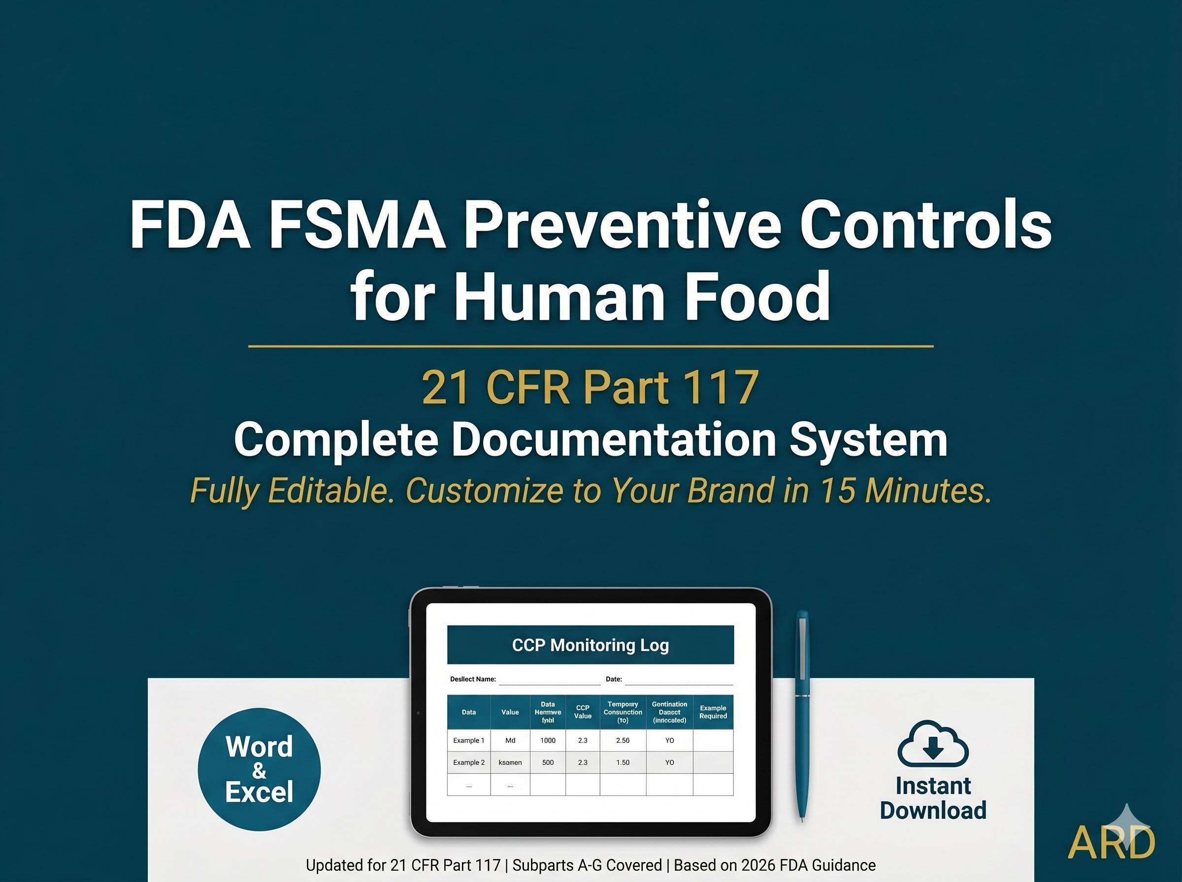FSMA Preventive Controls Food Safety Plan System Full Pack Documents
