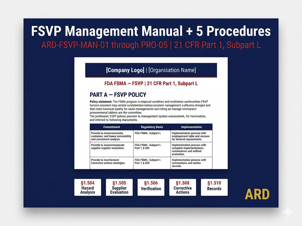 FSVP Documentation + FDA FSMA Foreign Supplier Verification Program System Full Pack Documents