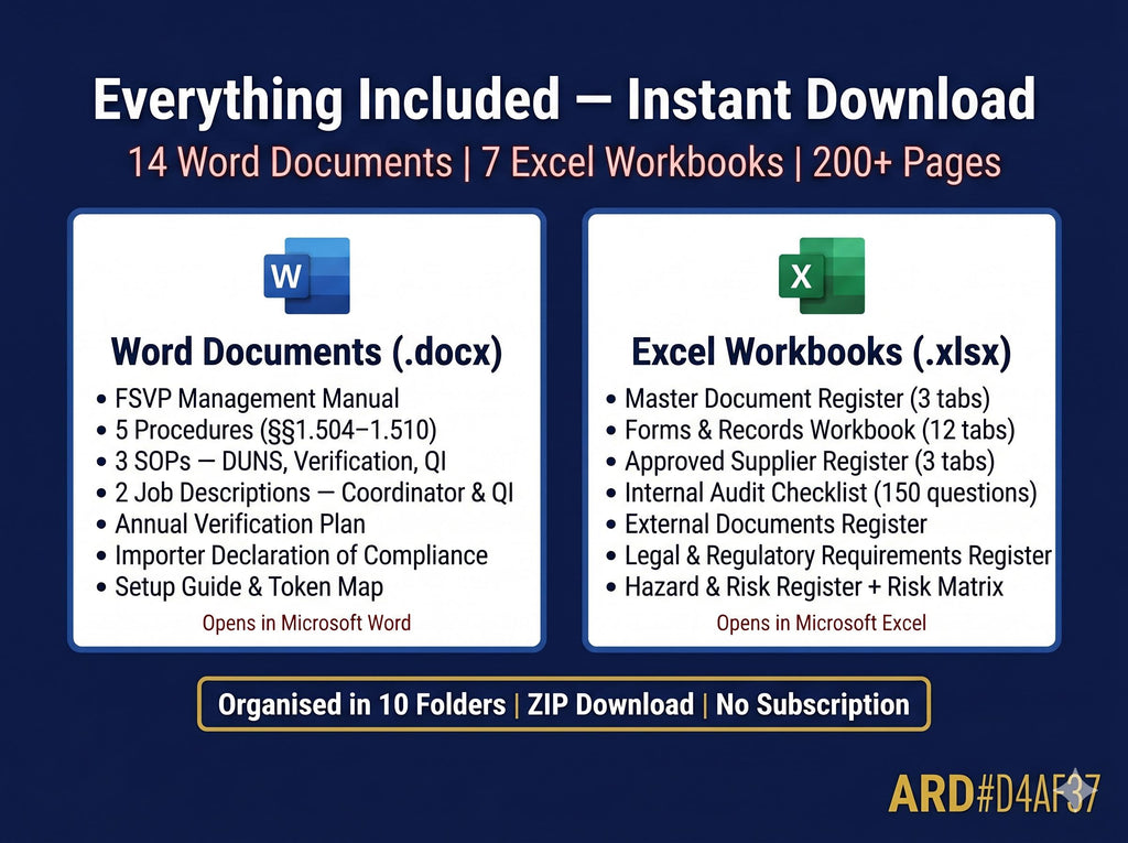 FSVP Documentation + FDA FSMA Foreign Supplier Verification Program System Full Pack Documents