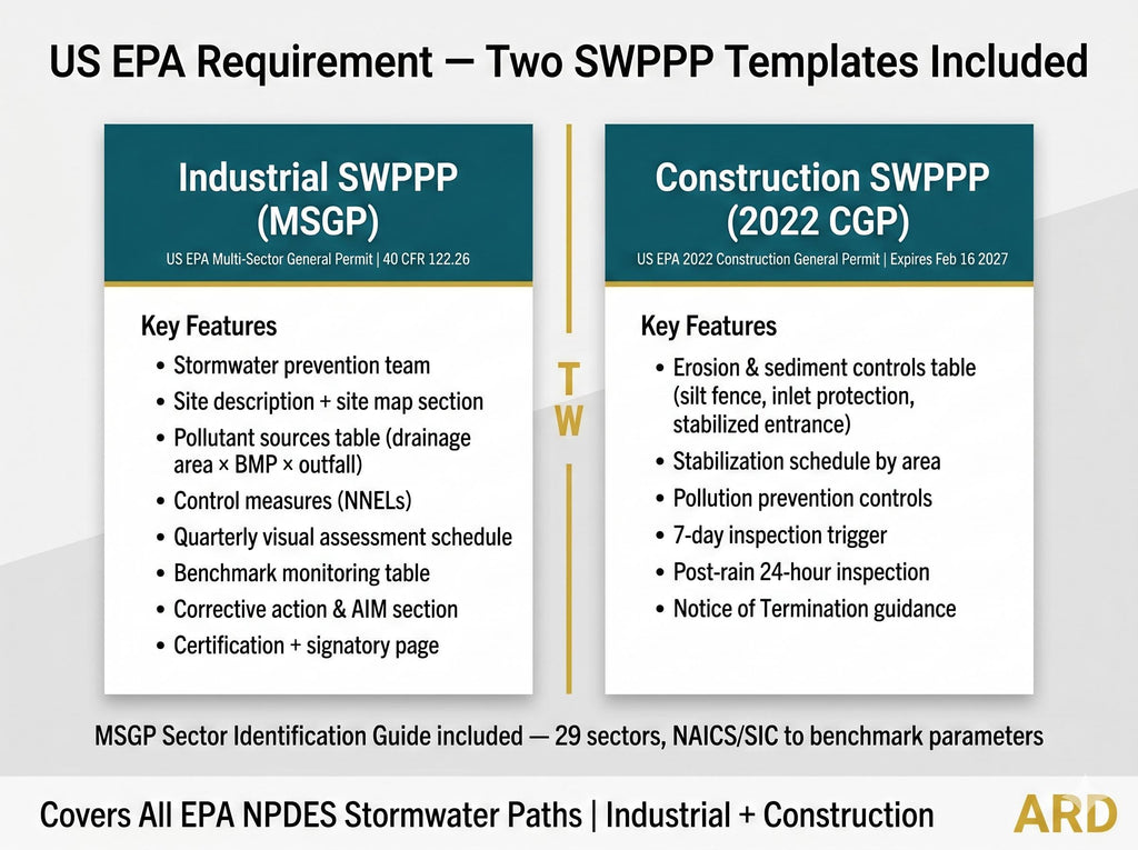 US EPA SWPPP | NPDES Stormwater Compliance System Full Pack Documents | MSGP + CGP