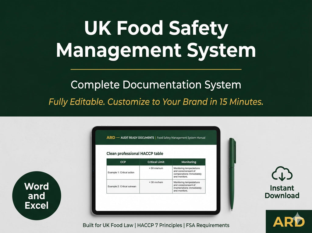 UK Food Safety Management | HACCP Kit for UK Law Systems Full Pack Documents