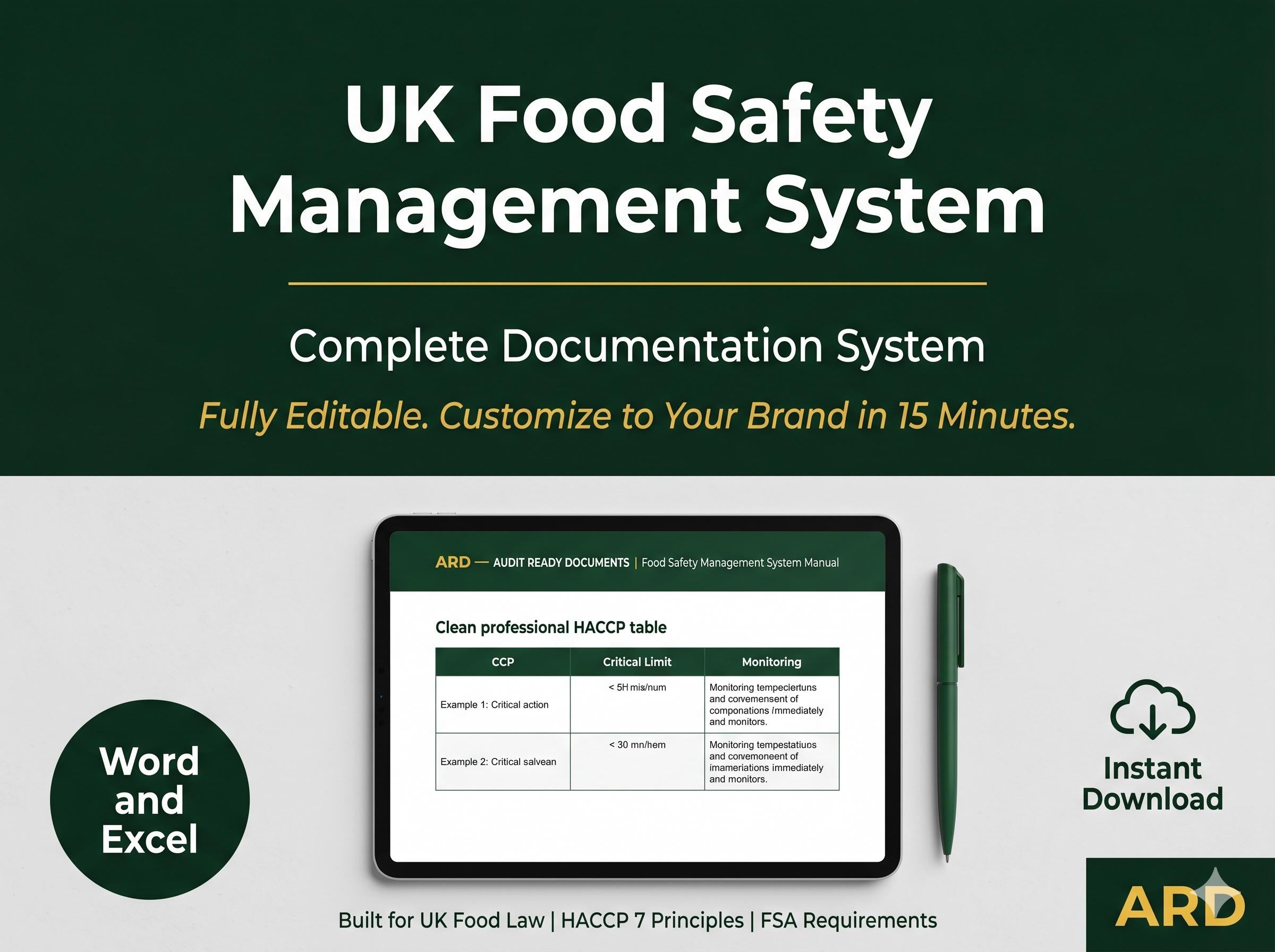 UK Food Safety Management | HACCP Kit for UK Law Systems Full Pack Documents