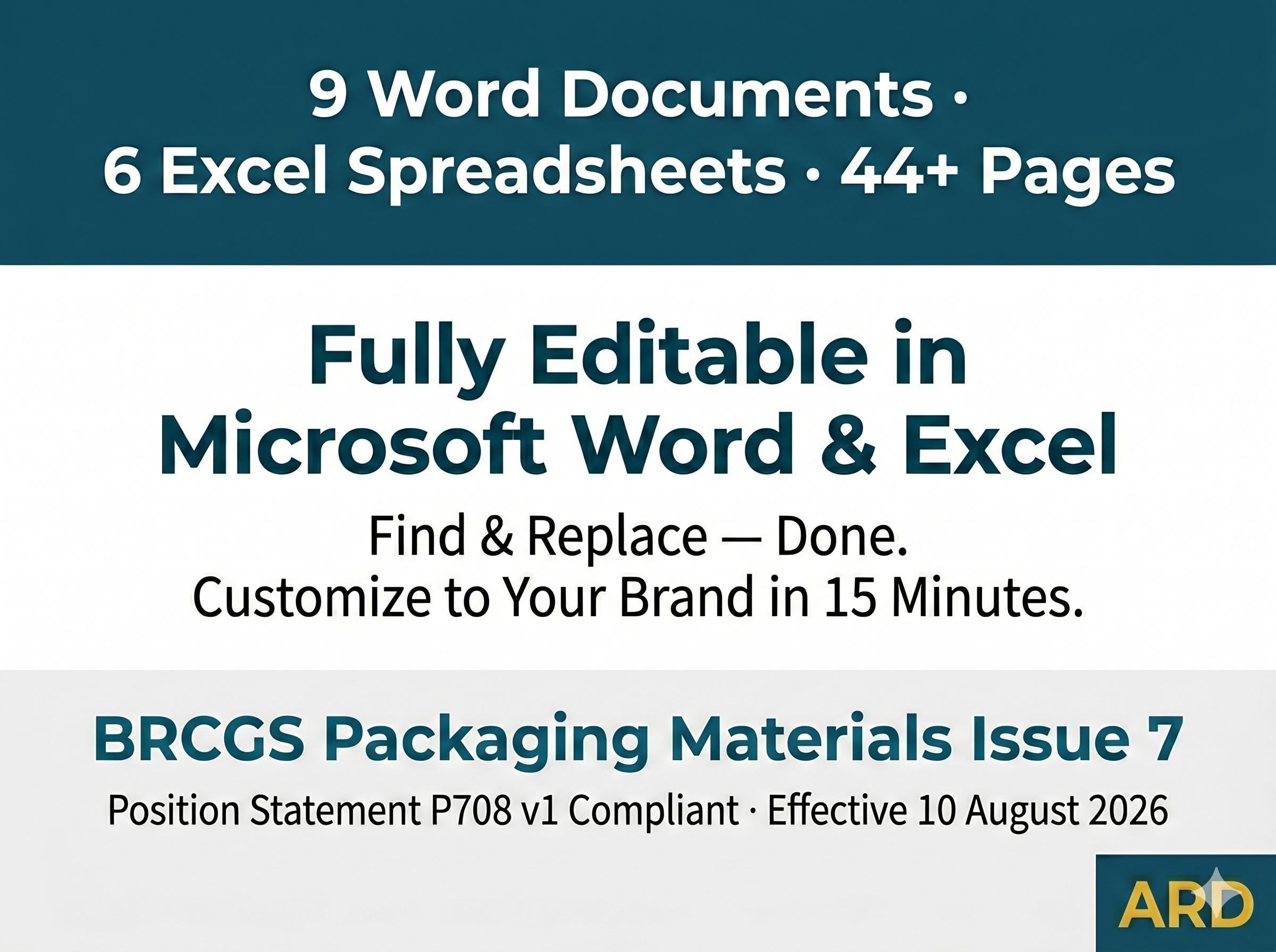 BRCGS Packaging Cleaning Validation System Full Pack, P708 Clause 4.8, Editable Word Excel, Digital Download
