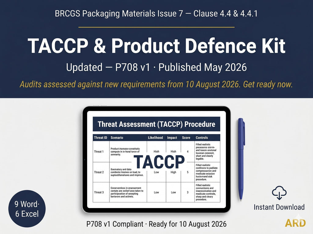 BRCGS Packaging Materials TACCP System Full Pack Documents