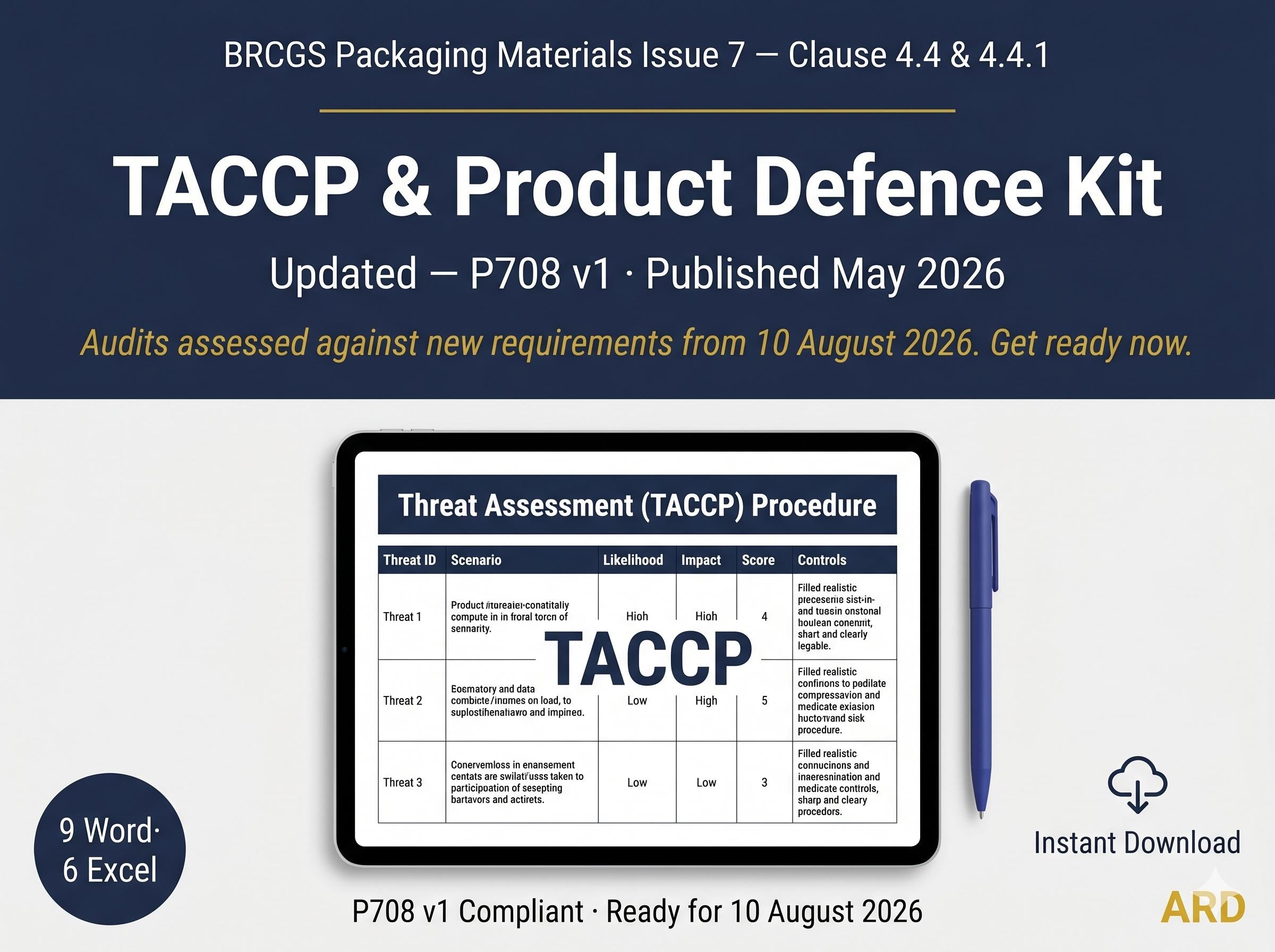 BRCGS Packaging Materials TACCP System Full Pack Documents