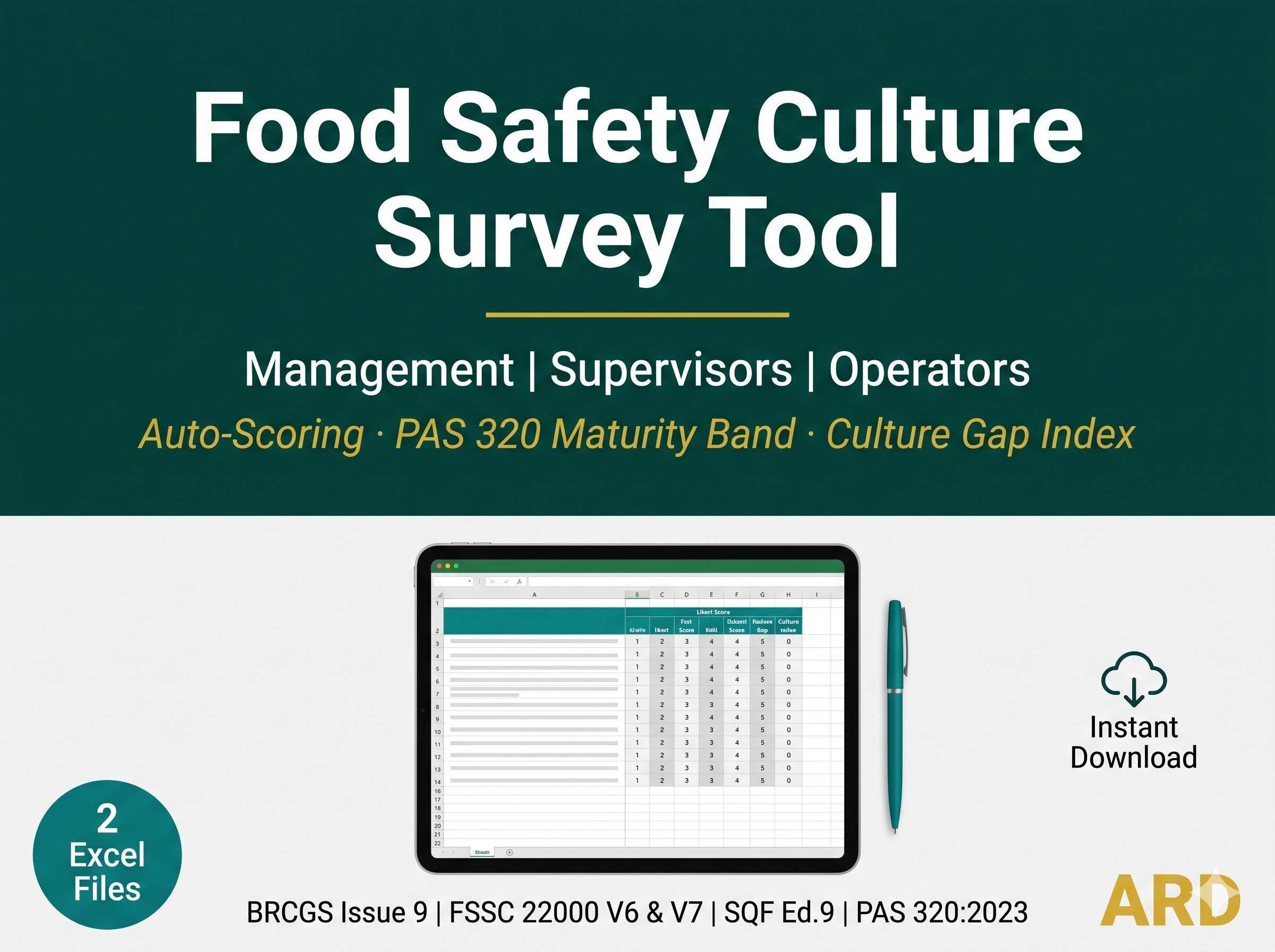 Food Safety Culture Survey Full Pack | 3-Level | BRCGS | FSSC 22000 | Auto-Scoring