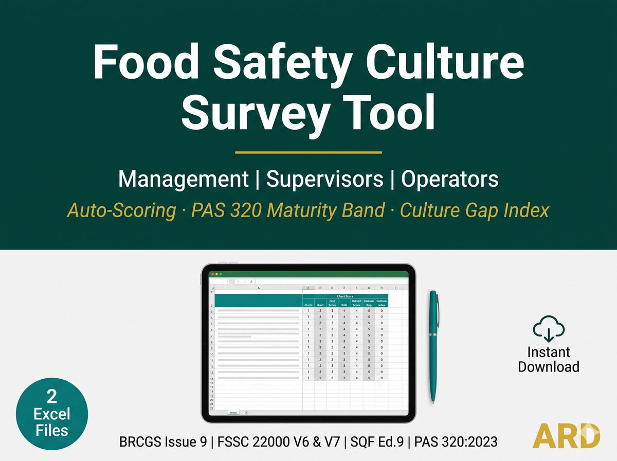 Food Safety Culture Survey Full Pack | 3-Level | BRCGS | FSSC 22000 | Auto-Scoring
