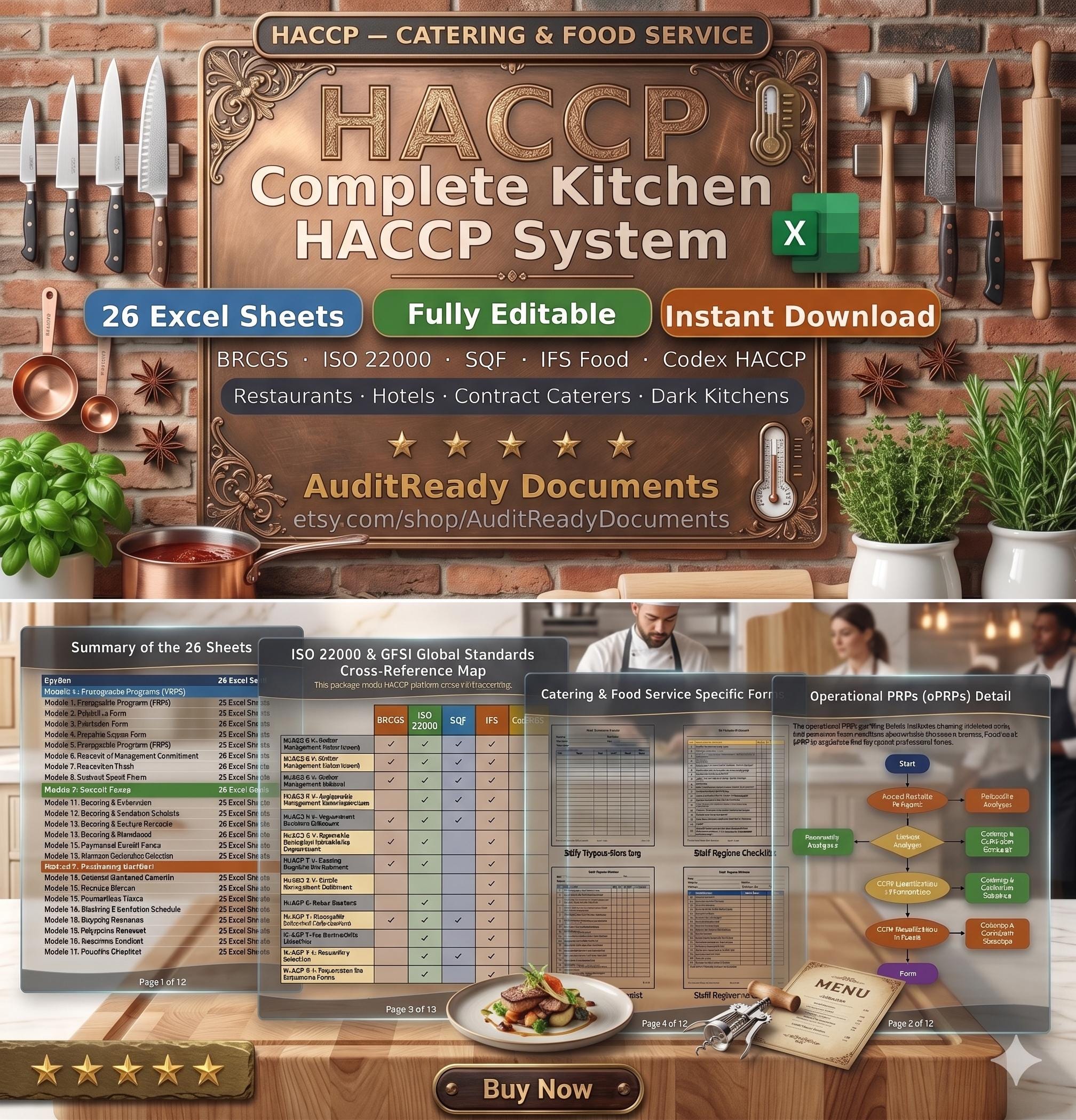 HACCP Food Safety Management System Full Pack For Restaurant , Cafe ,Kitchen ,Catering Editable