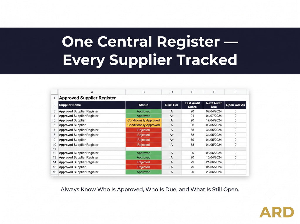 Supplier Approval Toolkit – Risk-Based Qualification System (Word, Excel)