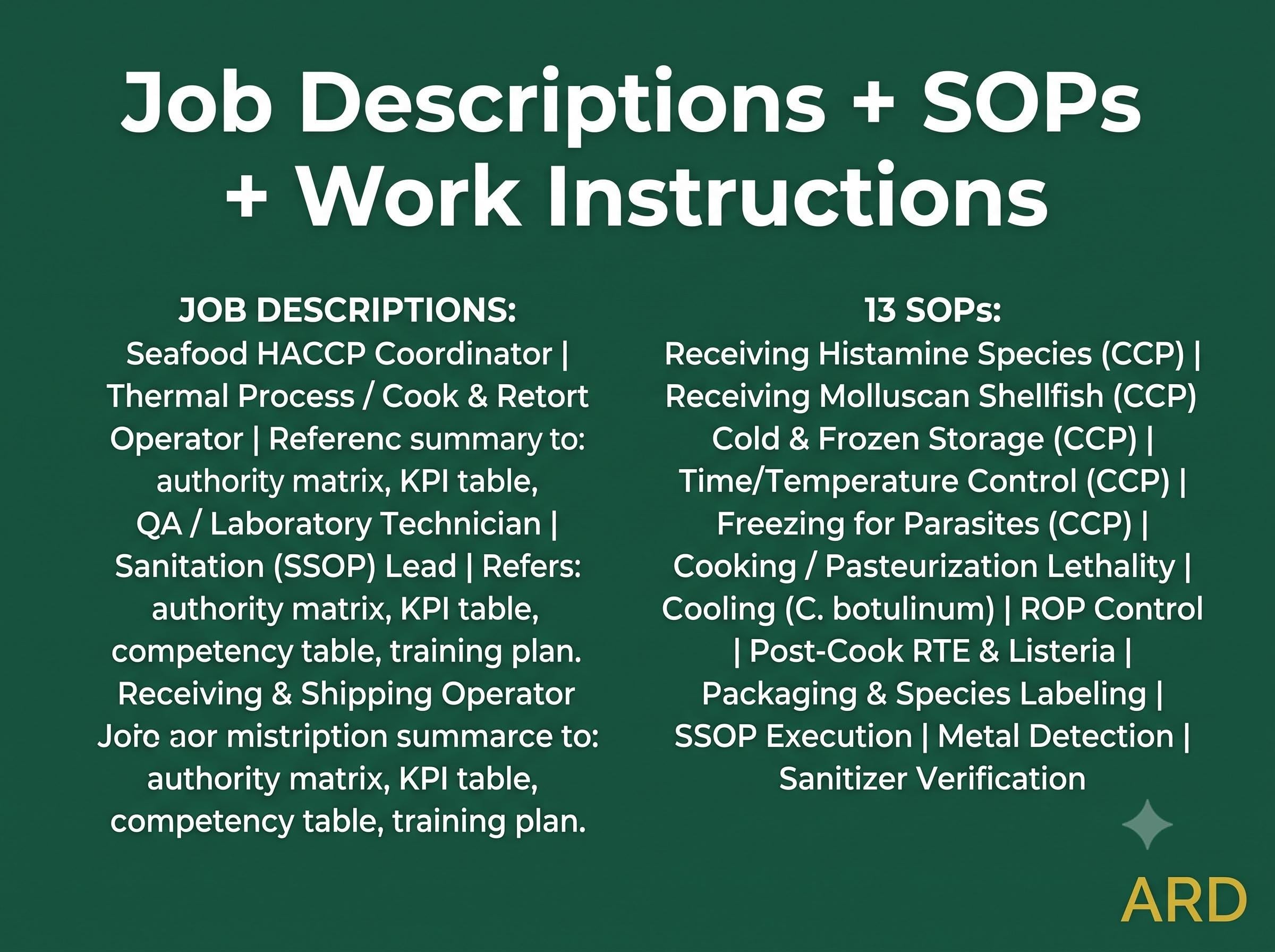 FDA Based HACCP Plan SEAFOOD Processing System Documentation Full Pack Complete Ready To Use