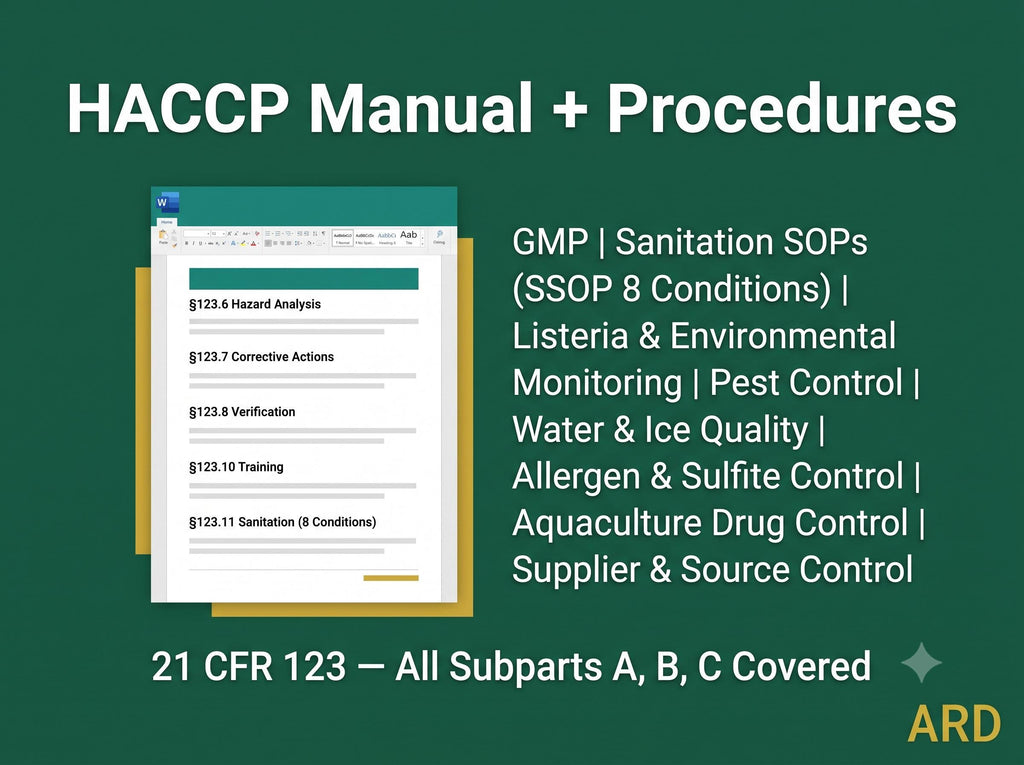 FDA Based HACCP Plan SEAFOOD Processing System Documentation Full Pack Complete Ready To Use
