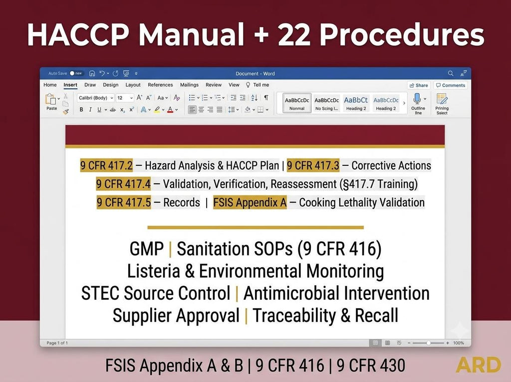 HACCP for Meat & Poultry Documentation System Full Pack + (Bonus 9 CFR FSIS )