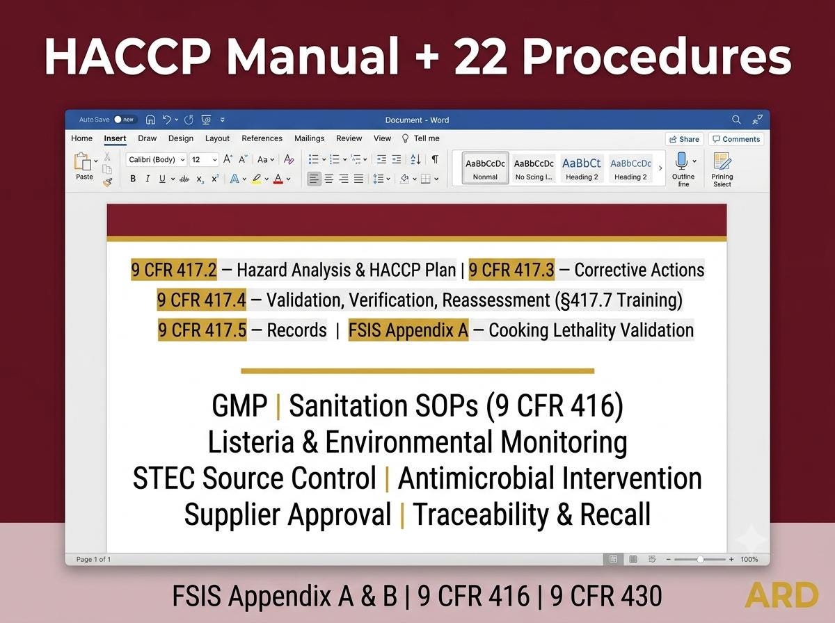 HACCP for Meat & Poultry Documentation System Full Pack + (Bonus 9 CFR FSIS )