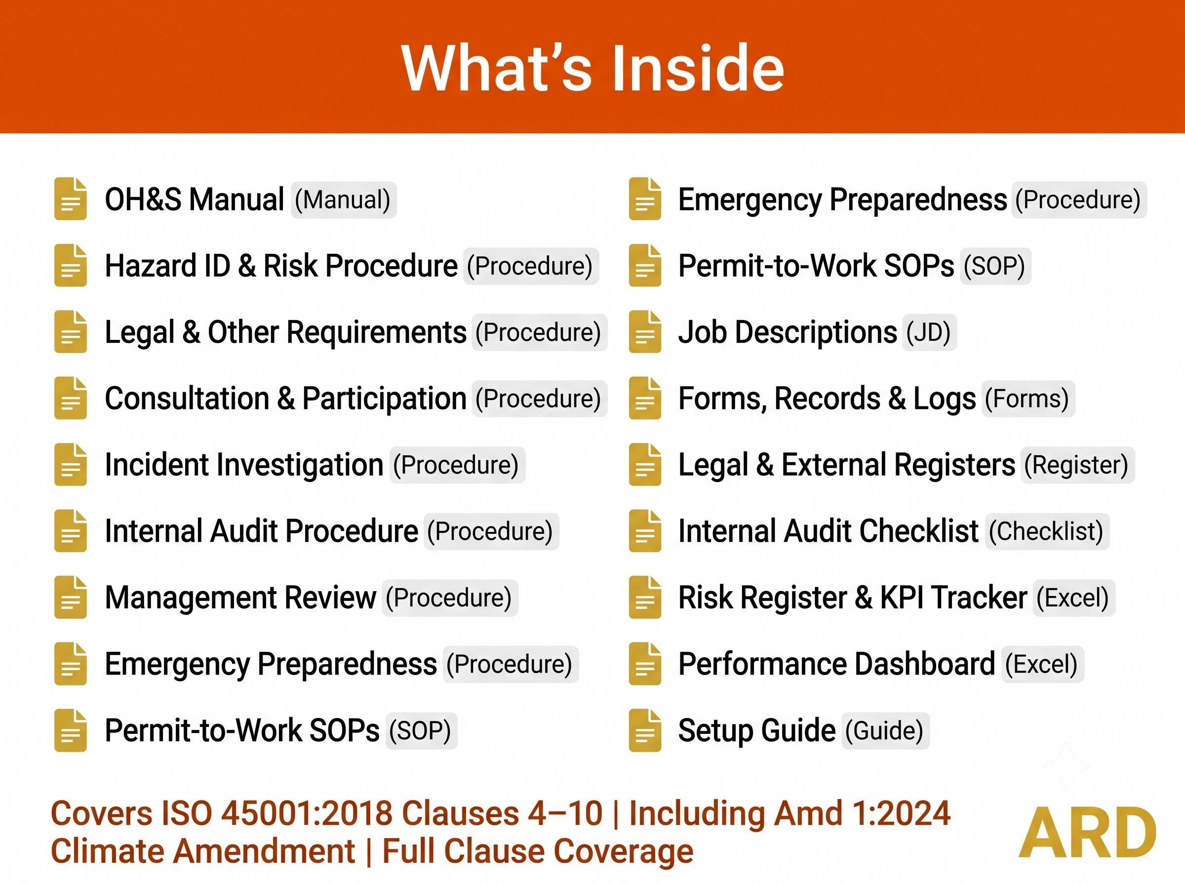ISO 45001:2018 Occupational Health and Safety Management Full Pack System Documents
