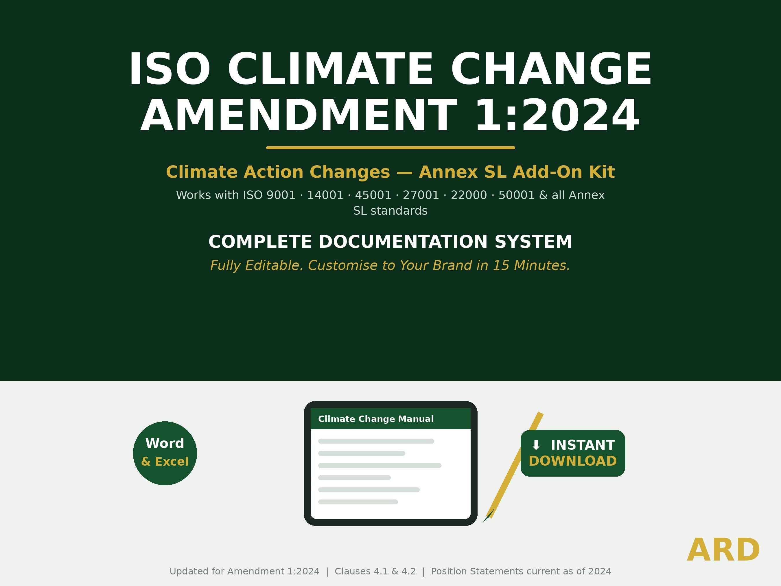 ISO Climate Change Amendment 1:2024 Add-On | Annex SL Standards System Full Pack Documents